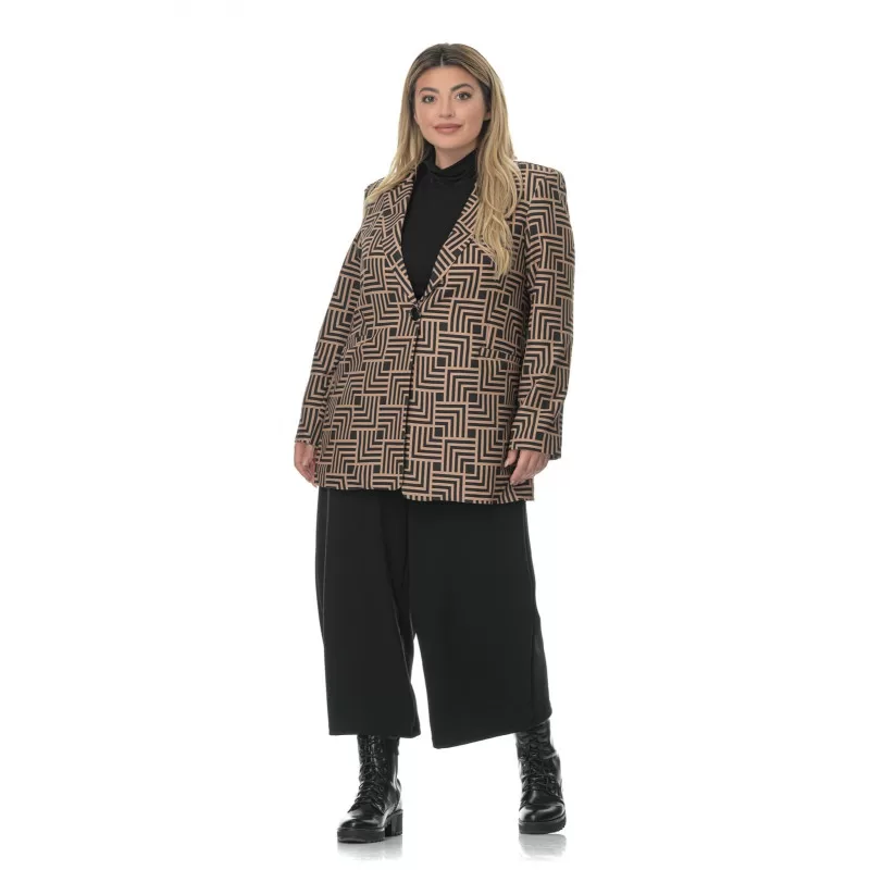 Plus Size Σακάκι Λαβύρινθος - Καφέ