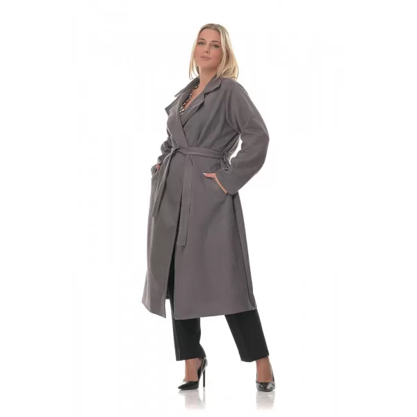 Plus Size Παλτό Καστόρ - Γκρι