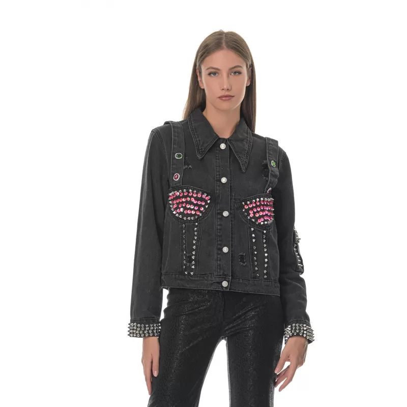 Jacket Jean Με Τρουκς Και Στρας - Μαύρο Jacket Jean Με Τρουκς Και Στρας - Μαύρο