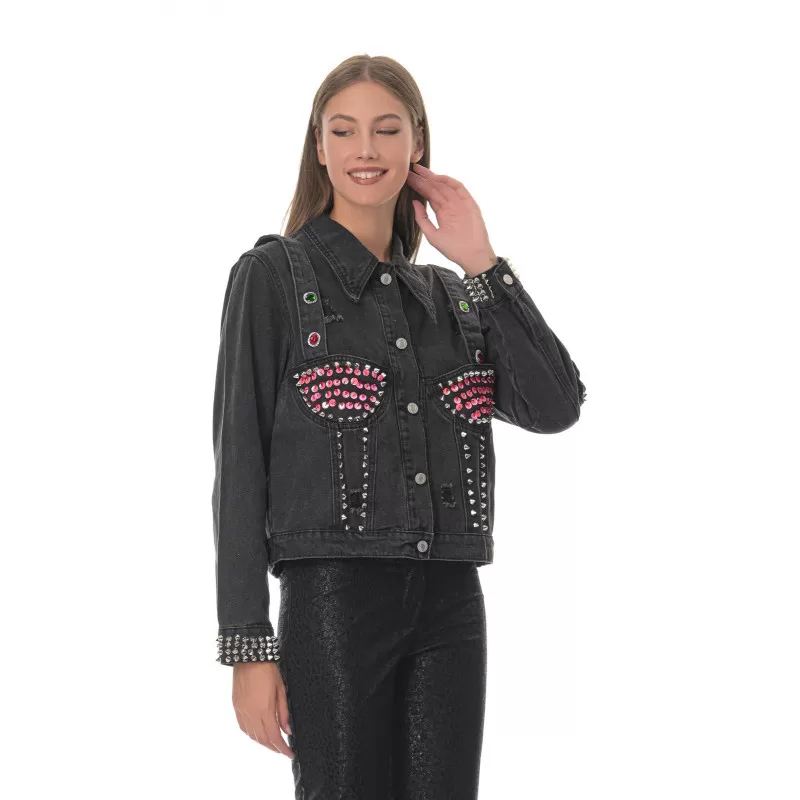 Jacket Jean Με Τρουκς Και Στρας - Μαύρο Jacket Jean Με Τρουκς Και Στρας - Μαύρο