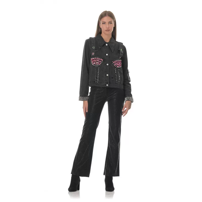 Jacket Jean Με Τρουκς Και Στρας - Μαύρο Jacket Jean Με Τρουκς Και Στρας - Μαύρο