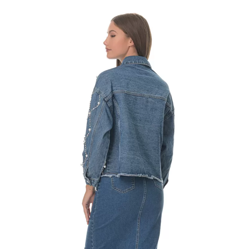 Jacket Jean Με Στρας και Πέρλες - Μπλε Jacket Jean Με Στρας και Πέρλες - Μπλε
