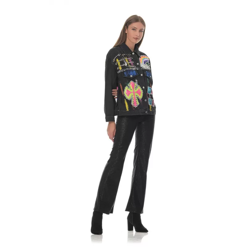 Jacket Jean Με Σχέδια - Μαύρο Jacket Jean Με Σχέδια - Μαύρο
