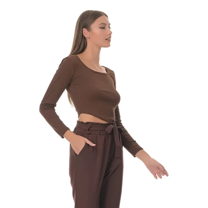 Crop Top Μακρυμάνικο - Καφέ Crop Top Μακρυμάνικο - Καφέ