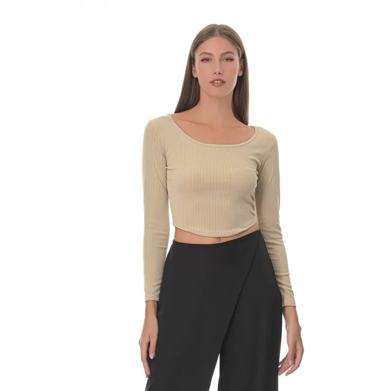 Crop Top Μακρυμάνικο - Μπεζ Crop Top Μακρυμάνικο - Μπεζ