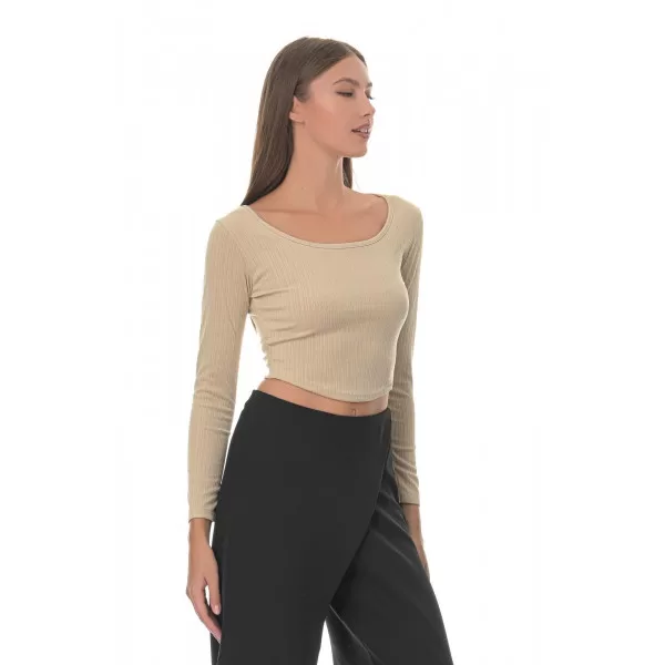 Crop Top Μακρυμάνικο - Μπεζ