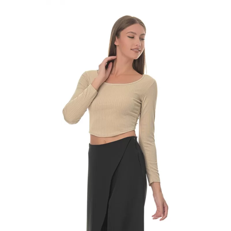 Crop Top Μακρυμάνικο - Μπεζ Crop Top Μακρυμάνικο - Μπεζ