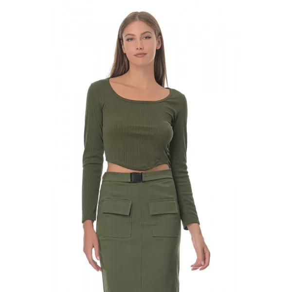 Crop Top Μακρυμάνικο - Χακί