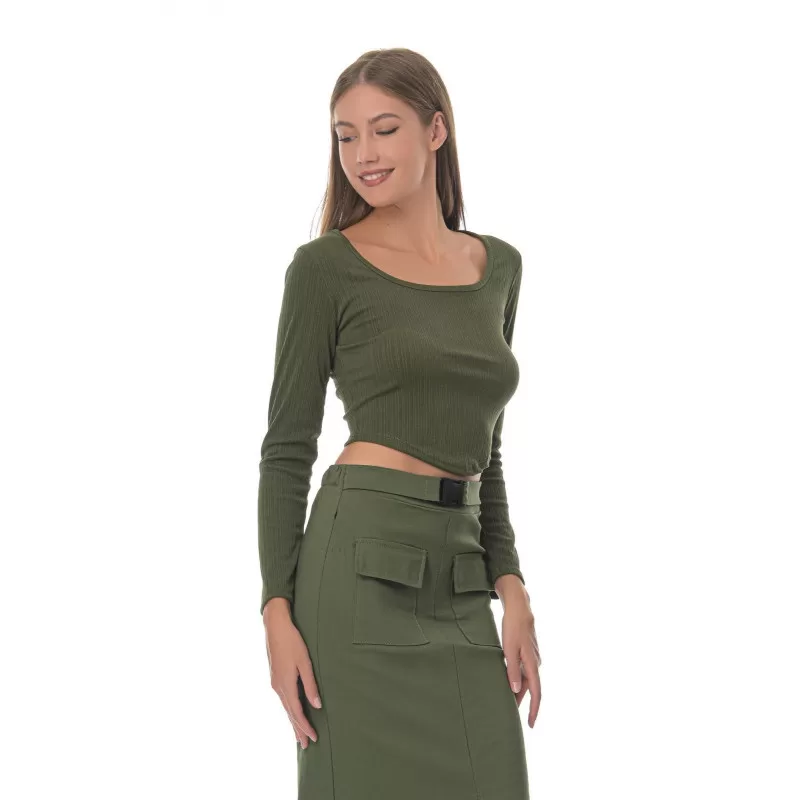 Crop Top Μακρυμάνικο - Χακί Crop Top Μακρυμάνικο - Χακί
