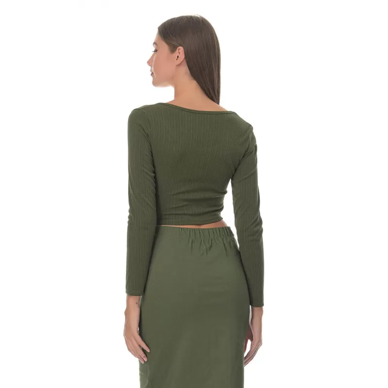 Crop Top Μακρυμάνικο - Χακί Crop Top Μακρυμάνικο - Χακί