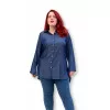 Plus Size Denim Jean Πουκάμισο - Μπλε Plus Size Denim Jean Πουκάμισο - Μπλε