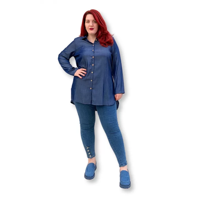 Plus Size Denim Jean Πουκάμισο - Μπλε Plus Size Denim Jean Πουκάμισο - Μπλε