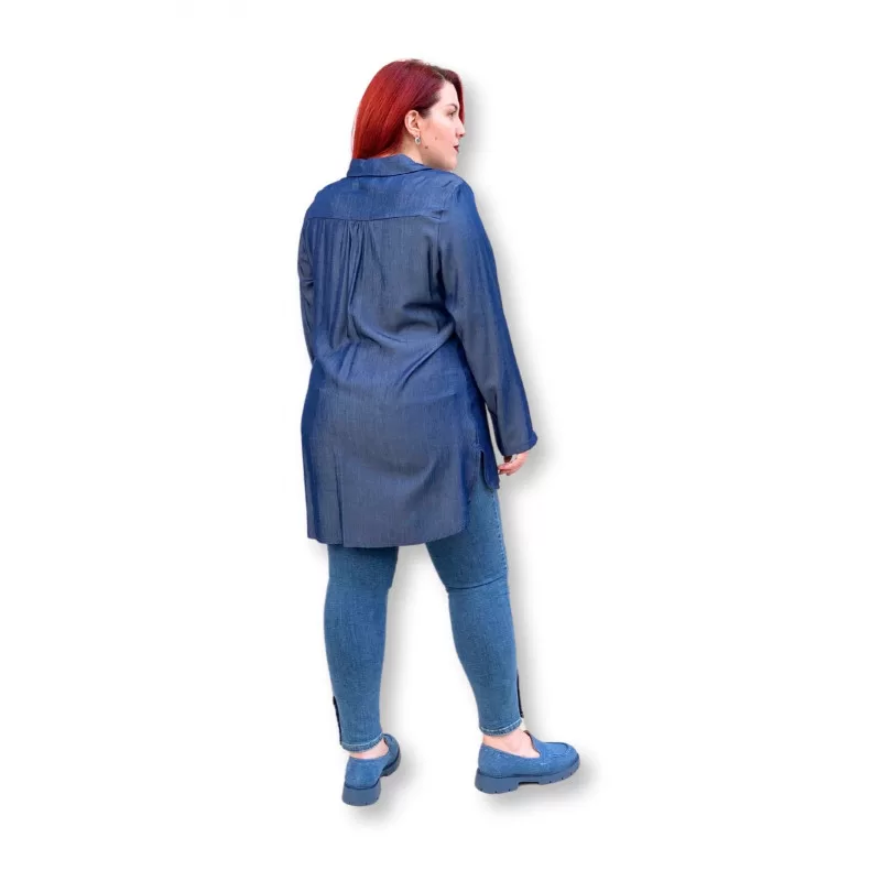 Plus Size Denim Jean Πουκάμισο - Μπλε Plus Size Denim Jean Πουκάμισο - Μπλε