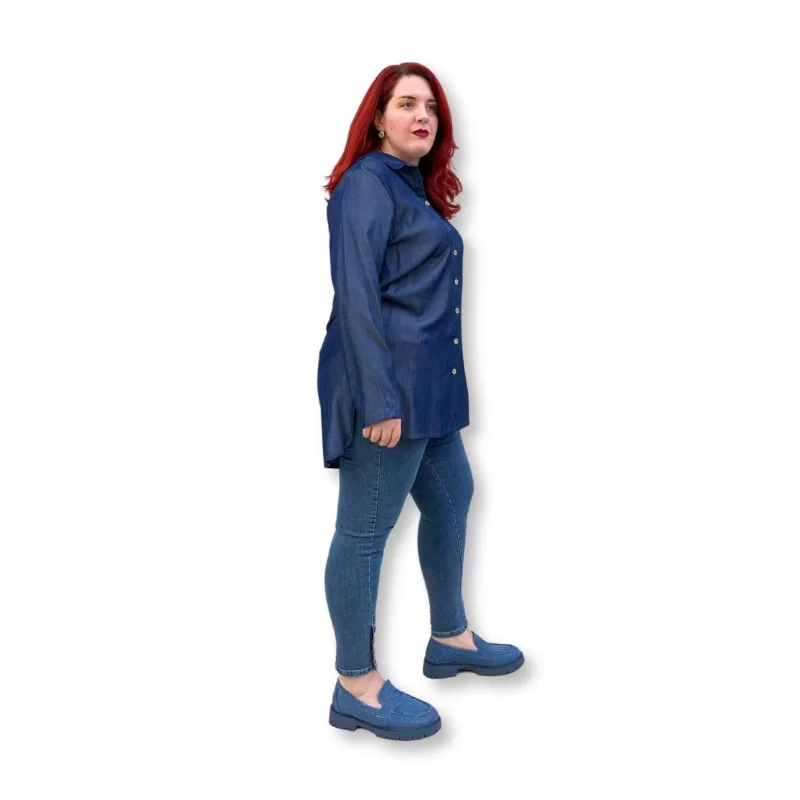 Plus Size Denim Jean Πουκάμισο - Μπλε Plus Size Denim Jean Πουκάμισο - Μπλε