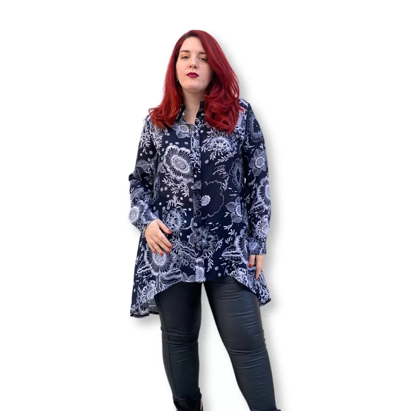 Plus Size Πουκάμισο Floral Tropical - Μπλε Plus Size Πουκάμισο Floral Tropical - Μπλε