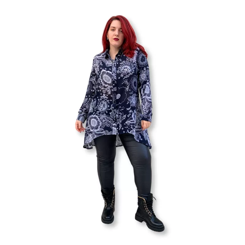 Plus Size Πουκάμισο Floral Tropical - Μπλε Plus Size Πουκάμισο Floral Tropical - Μπλε