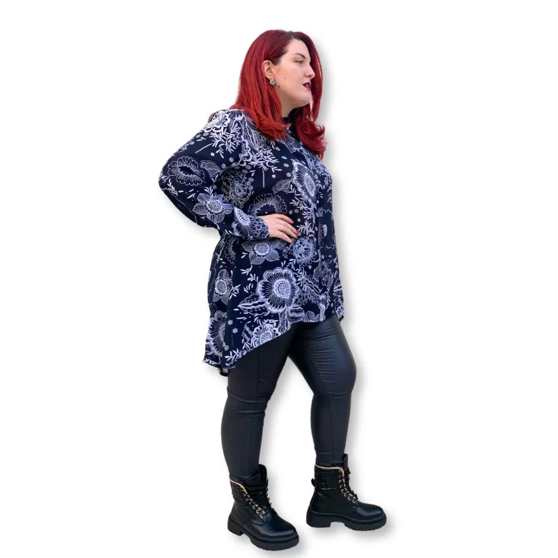 Plus Size Πουκάμισο Floral Tropical - Μπλε Plus Size Πουκάμισο Floral Tropical - Μπλε