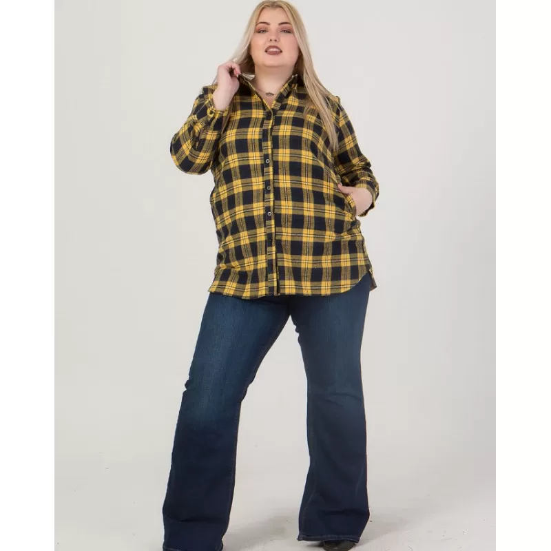 Plus Size Πουκάμισο Καρό - Κίτρινο Plus Size Πουκάμισο Καρό - Κίτρινο