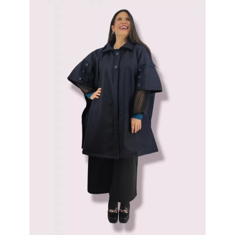 Plus Size Κάπα/Παλτό με Κουμπιά - Μπλε Plus Size Κάπα/Παλτό με Κουμπιά - Μπλε