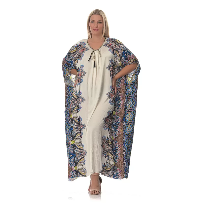 Plus Size Maxi Floral Καφτάνι - Λευκό Plus Size Maxi Floral Καφτάνι - Λευκό
