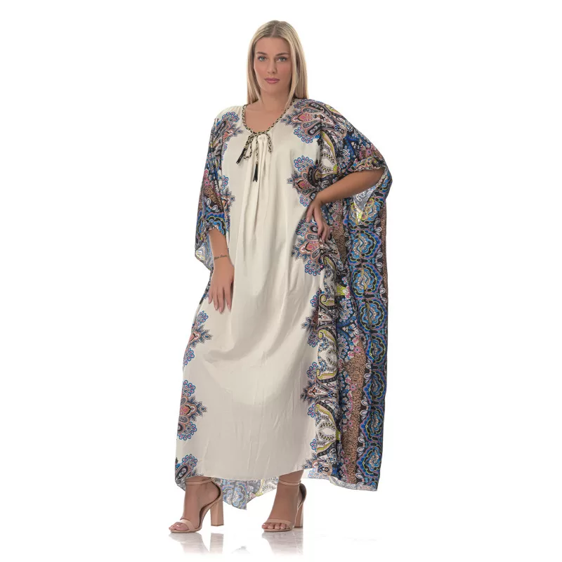 Plus Size Maxi Floral Καφτάνι - Λευκό Plus Size Maxi Floral Καφτάνι - Λευκό
