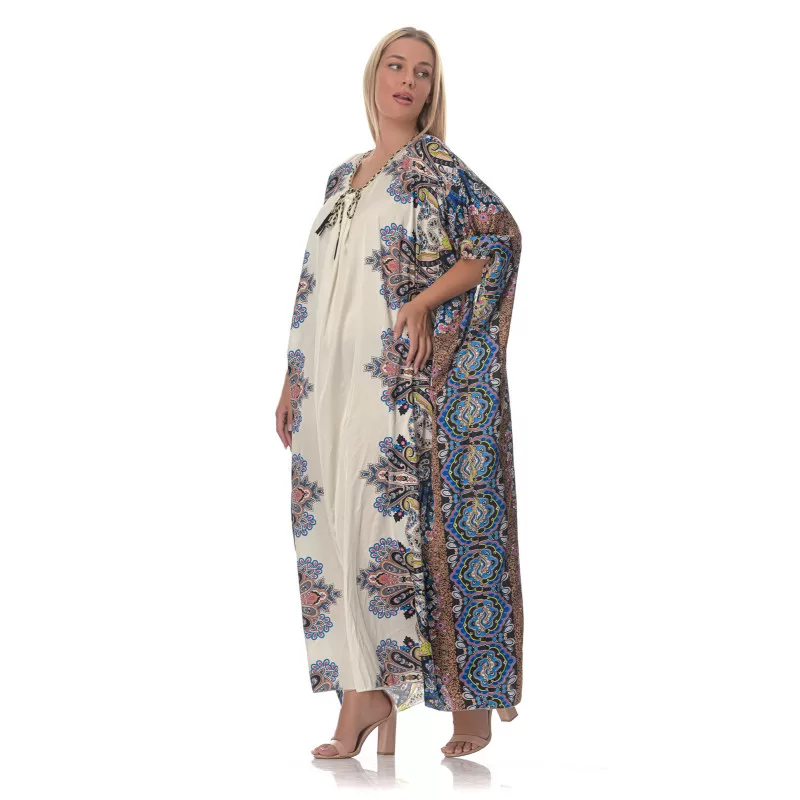 Plus Size Maxi Floral Καφτάνι - Λευκό Plus Size Maxi Floral Καφτάνι - Λευκό