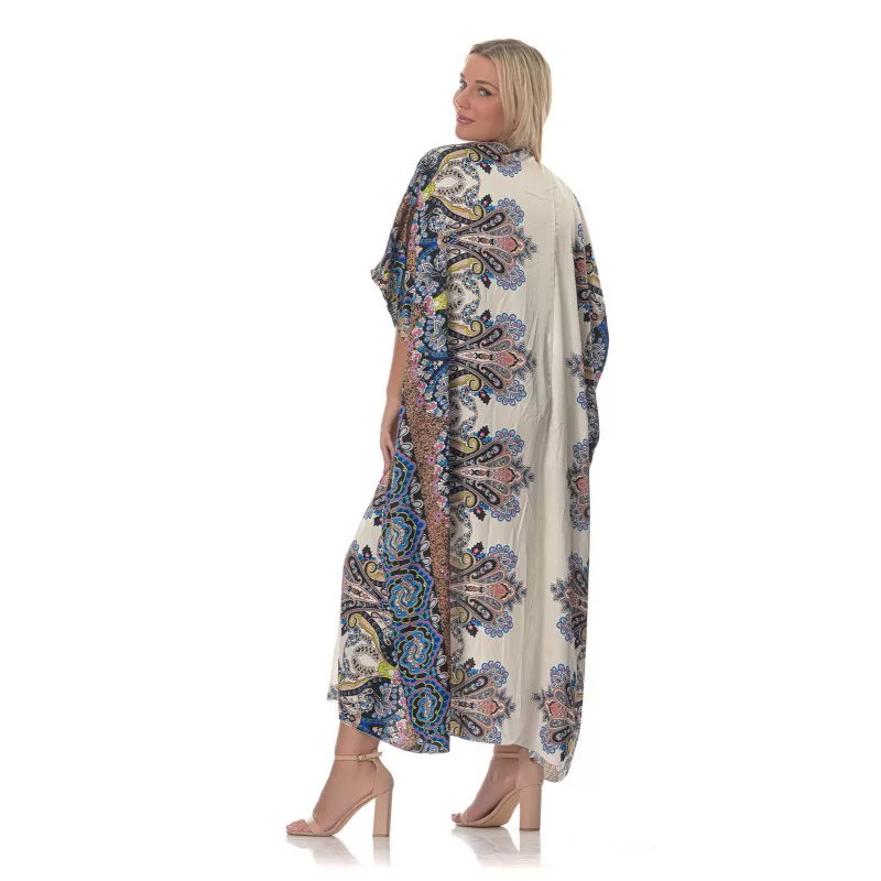 Plus Size Maxi Floral Καφτάνι - Λευκό Plus Size Maxi Floral Καφτάνι - Λευκό