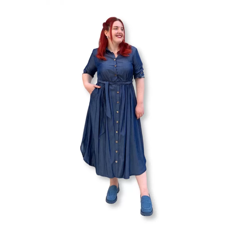 Plus Size Jean Σεμιζιέ Φόρεμα - Μπλε Plus Size Jean Σεμιζιέ Φόρεμα - Μπλε