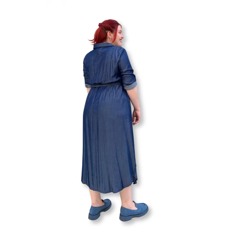 Plus Size Jean Σεμιζιέ Φόρεμα - Μπλε Plus Size Jean Σεμιζιέ Φόρεμα - Μπλε