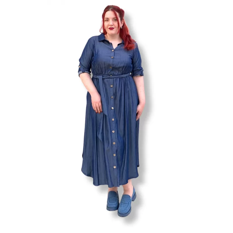 Plus Size Jean Σεμιζιέ Φόρεμα - Μπλε Plus Size Jean Σεμιζιέ Φόρεμα - Μπλε