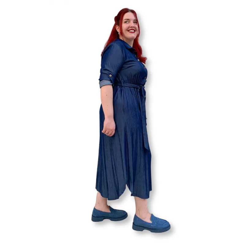 Plus Size Jean Σεμιζιέ Φόρεμα - Μπλε Plus Size Jean Σεμιζιέ Φόρεμα - Μπλε