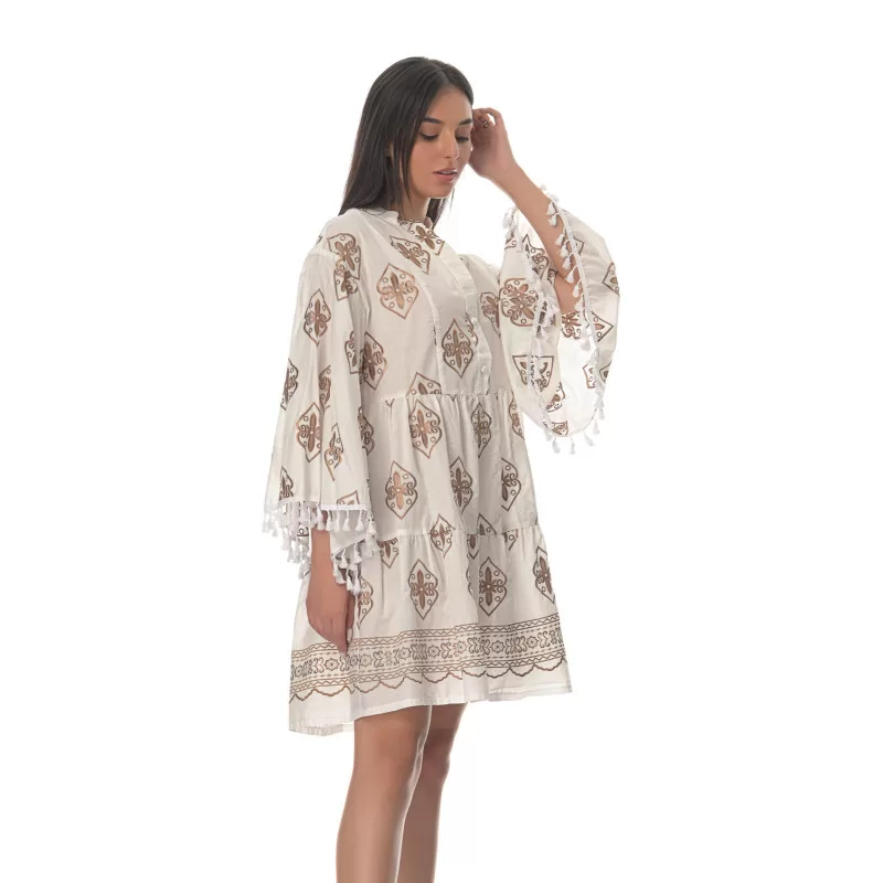 Mykonos ethnic mini φόρεμα - λευκό Mykonos ethnic mini φόρεμα - λευκό