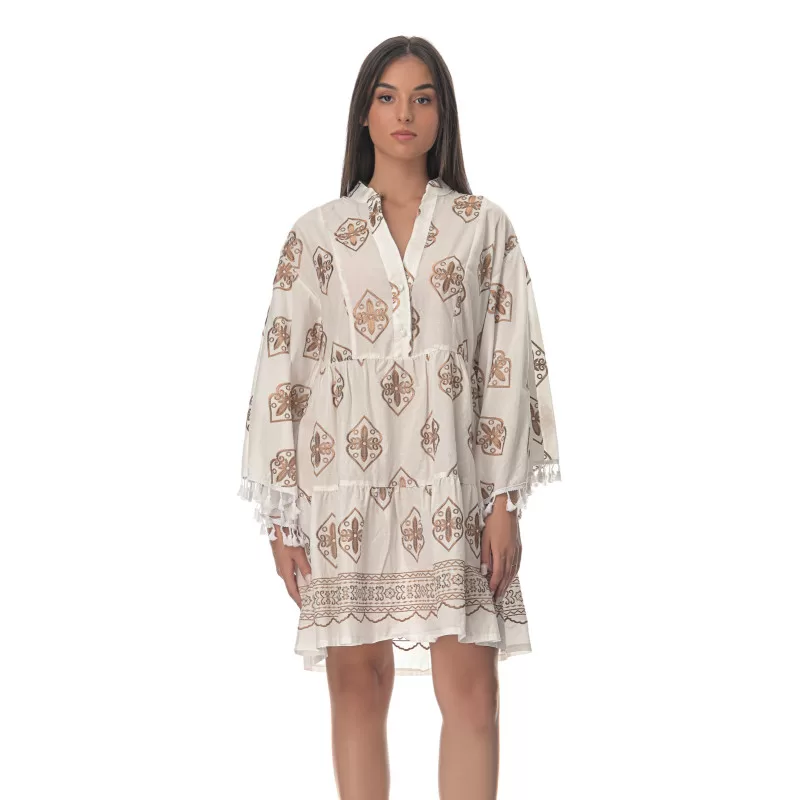 Mykonos ethnic mini φόρεμα - λευκό Mykonos ethnic mini φόρεμα - λευκό