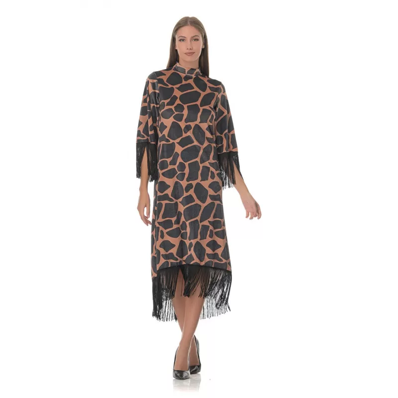 Φόρεμα Βελούδινο Με Κρόσια Animal Print - Μπλε Φόρεμα Βελούδινο Με Κρόσια Animal Print - Μπλε
