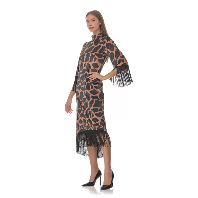 Φόρεμα Βελούδινο Με Κρόσια Animal Print - Καφέ Φόρεμα Βελούδινο Με Κρόσια Animal Print - Καφέ