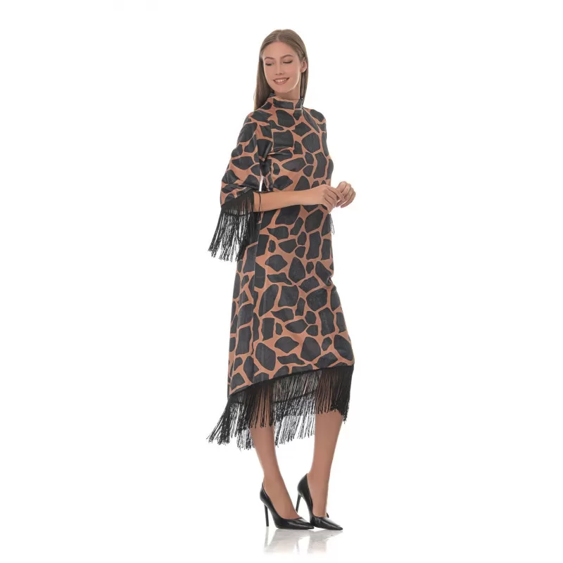 Φόρεμα Βελούδινο Με Κρόσια Animal Print - Καφέ Φόρεμα Βελούδινο Με Κρόσια Animal Print - Καφέ