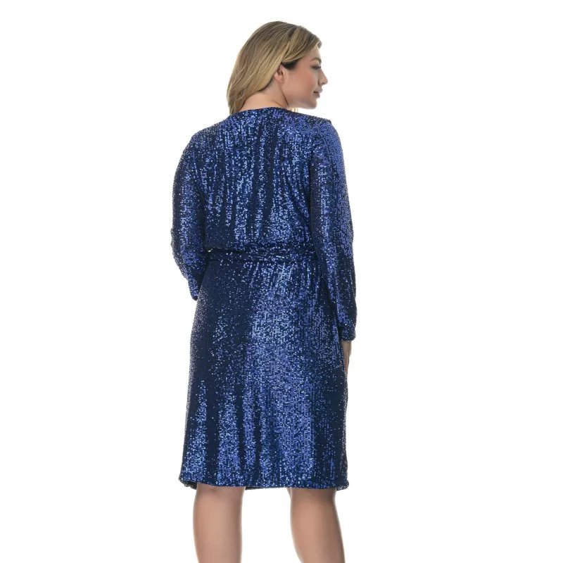 Plus Size Μακρυμάνικο Φόρεμα με Παγιέτα - Μπλε Ρουά Plus Size Μακρυμάνικο Φόρεμα με Παγιέτα - Μπλε Ρουά