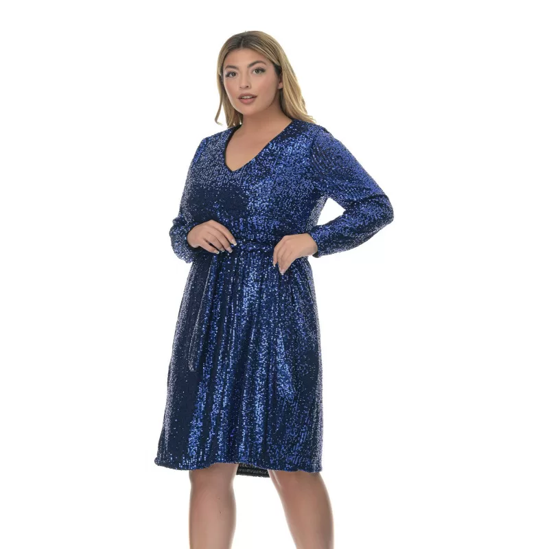 Plus Size Μακρυμάνικο Φόρεμα με Παγιέτα - Μπλε Ρουά Plus Size Μακρυμάνικο Φόρεμα με Παγιέτα - Μπλε Ρουά