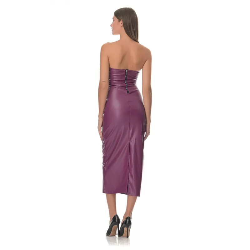 Φόρεμα Midi Strapless Δερμάτινο - Μωβ Φόρεμα Midi Strapless Δερμάτινο - Μωβ