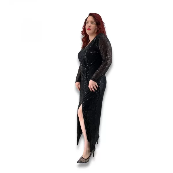 Plus Size Φόρεμα Maxi Με Παγίετες - Μαύρο