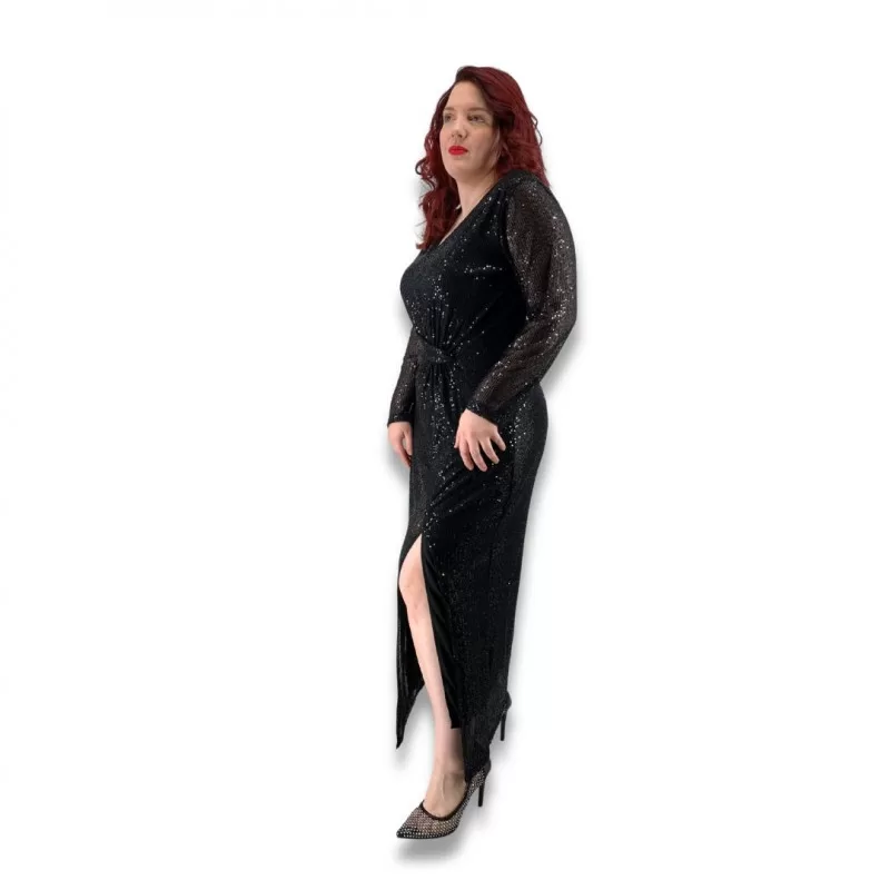 Plus Size Φόρεμα Maxi Με Παγίετες - Μαύρο