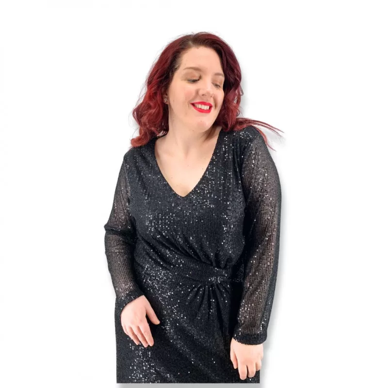 Plus Size Φόρεμα Maxi Με Παγίετες - Μαύρο