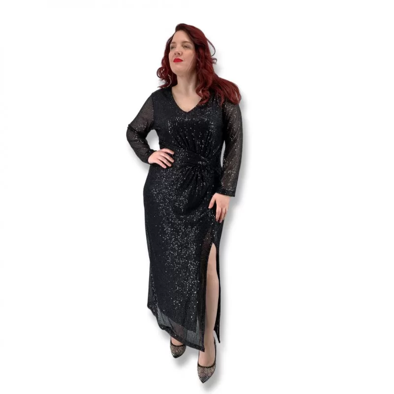 Plus Size Φόρεμα Maxi Με Παγίετες - Μαύρο