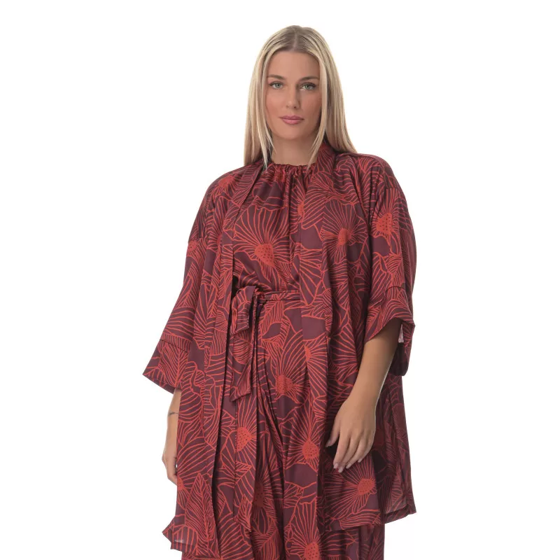 Plus Size Floral Κιμονό - Kόκκινο Plus Size Floral Κιμονό - Kόκκινο