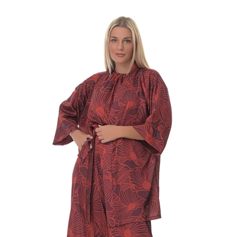 Plus Size Floral Κιμονό - Kόκκινο Plus Size Floral Κιμονό - Kόκκινο