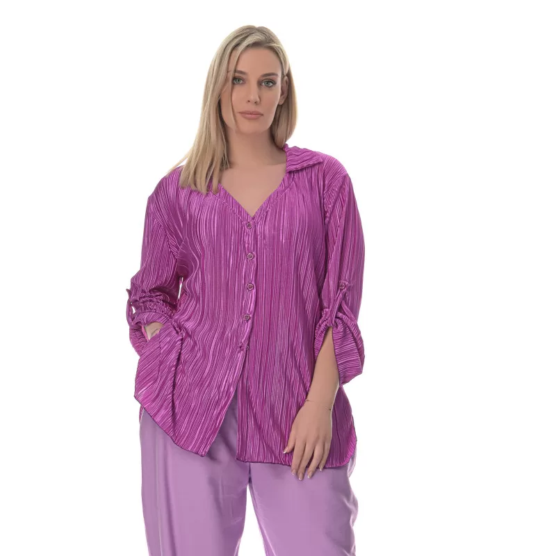 Plus Size Πουκαμίσα Πλισέ - Μαύρο Plus Size Πουκαμίσα Πλισέ - Μαύρο