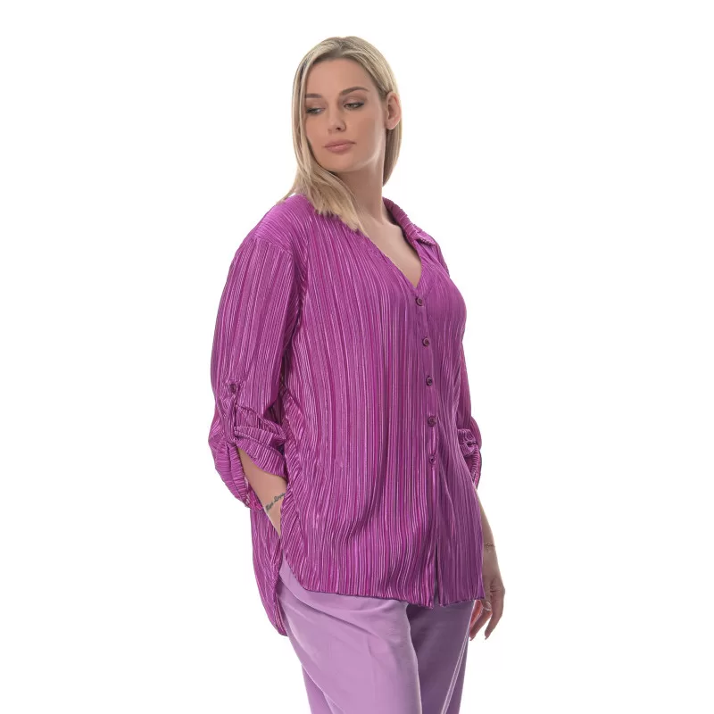 Plus Size Πουκαμίσα Πλισέ - Μωβ Plus Size Πουκαμίσα Πλισέ - Μωβ