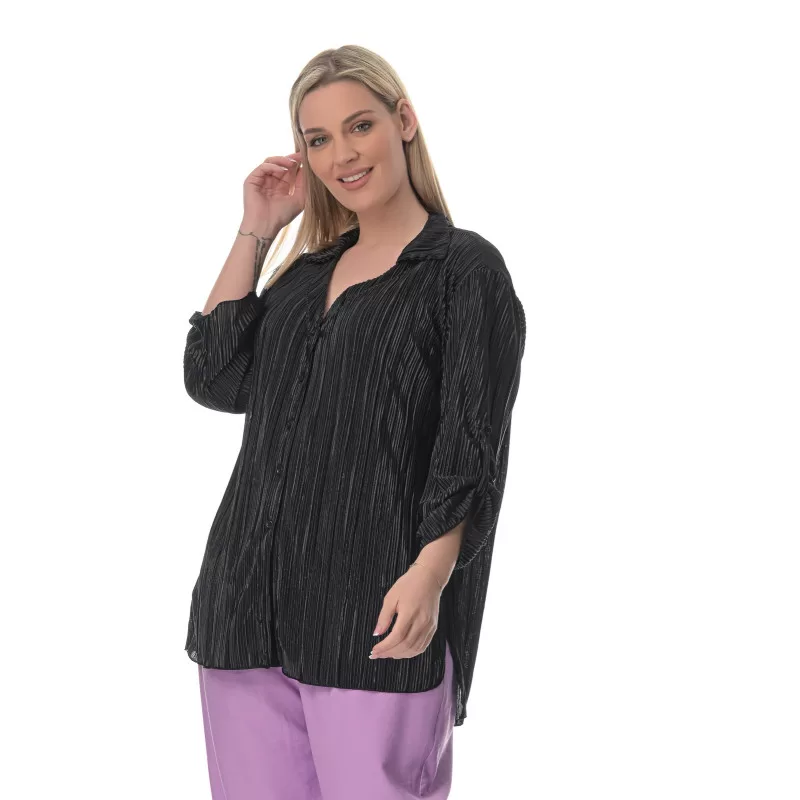 Plus Size Πουκαμίσα Πλισέ - Μαύρο Plus Size Πουκαμίσα Πλισέ - Μαύρο