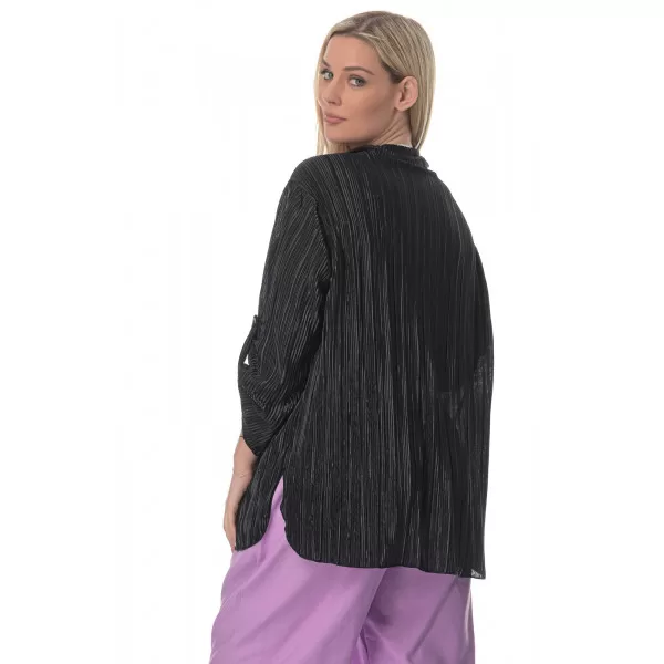 Plus Size Πουκαμίσα Πλισέ - Μαύρο