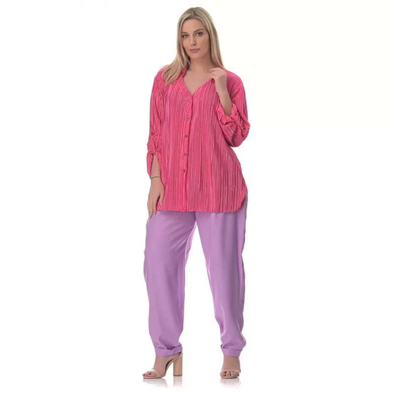 Plus Size Πουκαμίσα Πλισέ - Φούξια Plus Size Πουκαμίσα Πλισέ - Φούξια